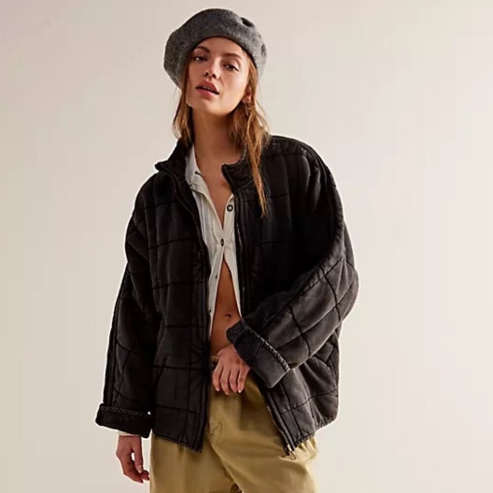 Free People Dolman Quilted Knit Jacket - Black - Size S